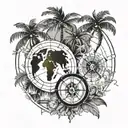 compass and palm trees and map with compass tattoo design idea