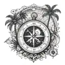 compass and palm trees and map with compass tattoo design idea
