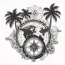 compass and palm trees and map with compass tattoo design idea