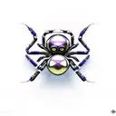 cyber y2k metallic spider with purple webs tattoo design idea