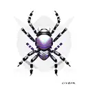 cyber y2k metallic spider with purple webs tattoo design idea
