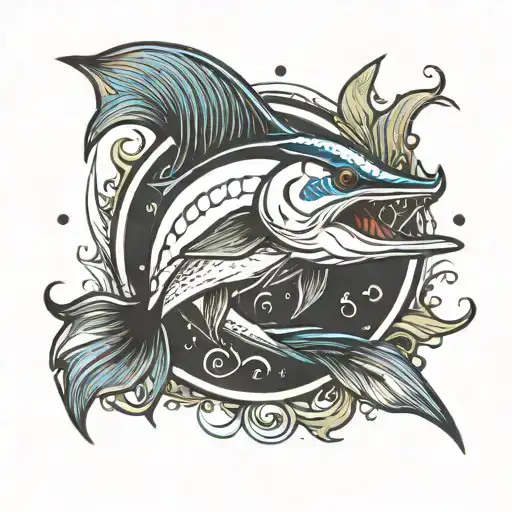 my 3 mates and i are getting into djing and our stage name is 'fish eat fish'. our idea for our logo is to have a marlin tattoo design idea