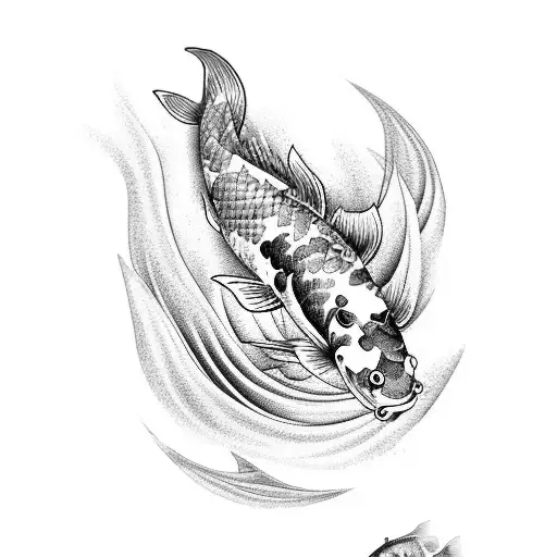 koi fish with waves and flower tattoo design idea