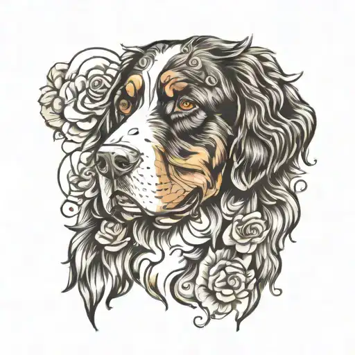 bernese mountain dog male tatoo b/w tattoo design idea