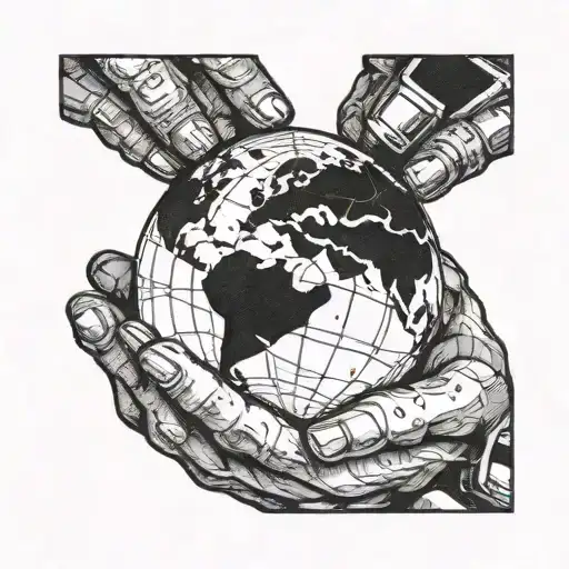 hand holding piece of broken earth globe tattoo design idea