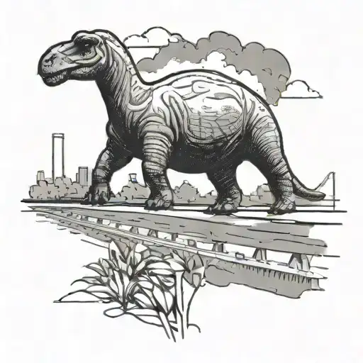 brontosaurus walking on freeway tattoo design idea