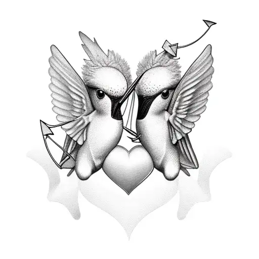 aproditie, eros with heart shaped arrow, Gemini twins, hummingbird  tattoo design idea