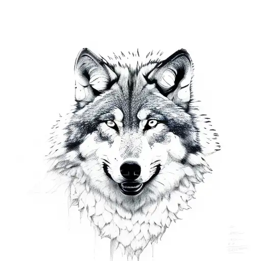 half wing balls wolf head tattoo design idea