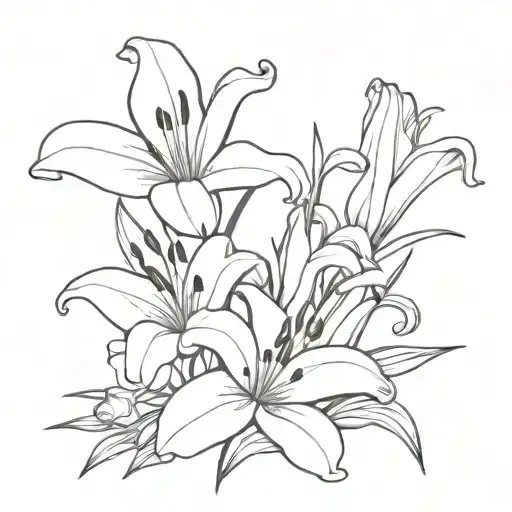 simple flower bouquet with two lilies two violets one gladious and one aster tattoo design idea