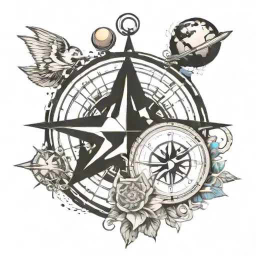 compass rose, planets, DNA strand tattoo design idea