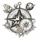 compass rose, planets, DNA strand tattoo design idea