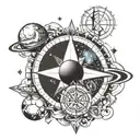 compass rose, planets, DNA strand tattoo design idea