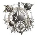 compass rose, planets, DNA strand tattoo design idea