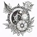 compass rose, planets, DNA strand tattoo design idea