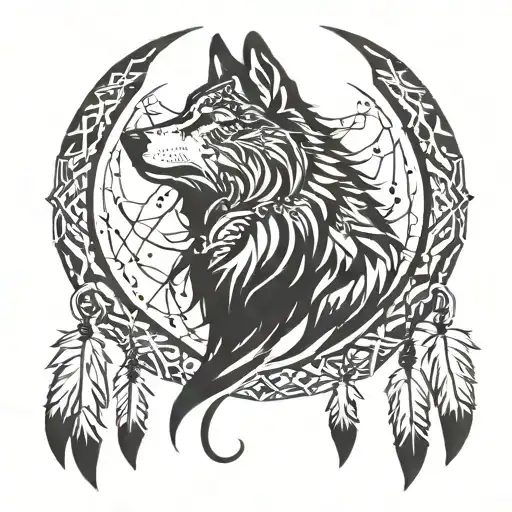 wolf dream catcher tattoo design idea