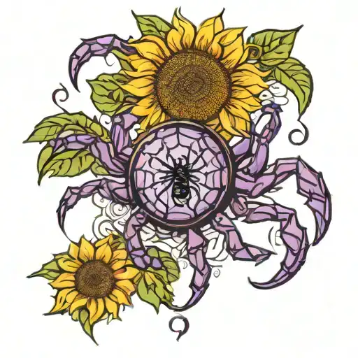 sunflower Leo zodiac sign purple Spider-Man  tattoo design idea