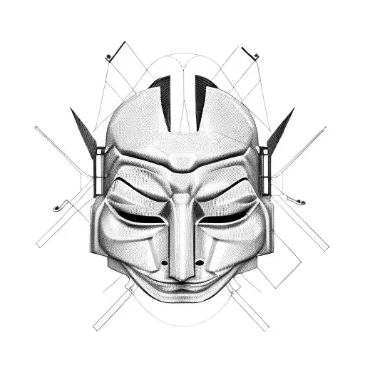 anonymous mask in half with traces of electrical circuits, very detailed, with programming codes tattoo design idea