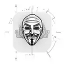 anonymous mask in half with traces of electrical circuits, very detailed, with programming codes tattoo design idea