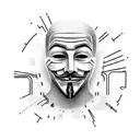 anonymous mask in half with traces of electrical circuits, very detailed, with programming codes tattoo design idea