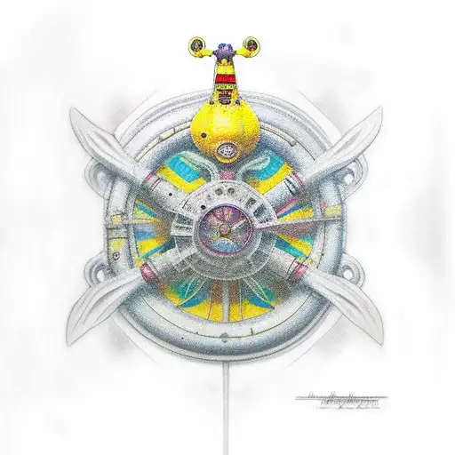 Beatles-Yellow Submarine under water, steam punk style tattoo design idea