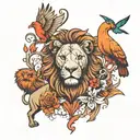 lion elephant and bird mix  tattoo design idea