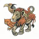 lion elephant and bird mix  tattoo design idea
