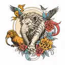 lion elephant and bird mix  tattoo design idea