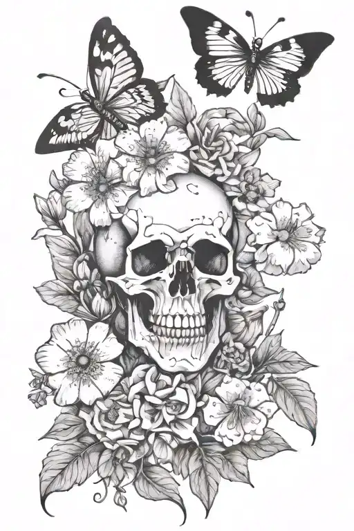 dainty flowers skulls mushrooms praying mantis   tattoo design idea