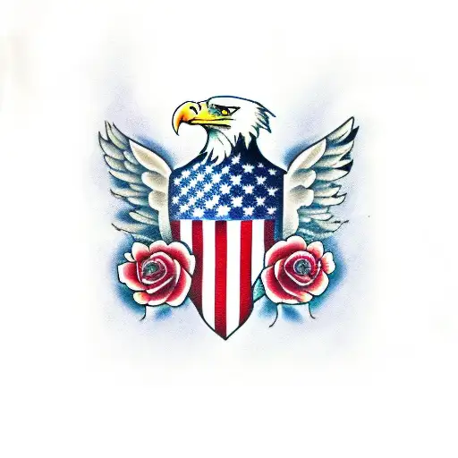 eagle with american flag and roses tattoo design idea
