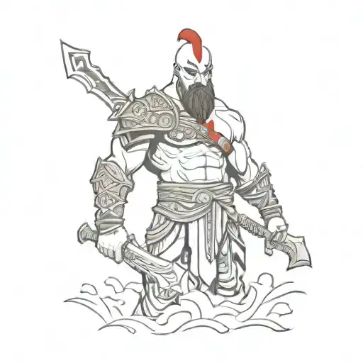 A minimalist design of Kratos from God of War standing guard over your family tattoo design idea