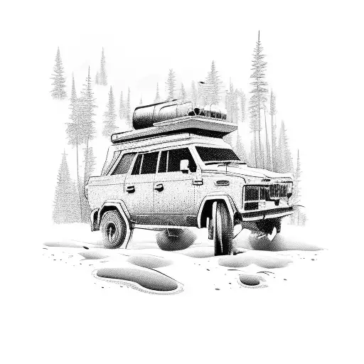 A 4WD vehicle surrounded by nature tattoo design idea
