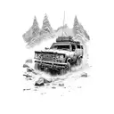 A rugged 4WD vehicle conquering rough terrain tattoo design idea