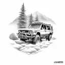 A rugged 4WD vehicle conquering rough terrain tattoo design idea