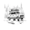 A 4WD vehicle surrounded by nature tattoo design idea