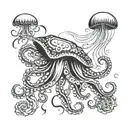 string ray, octopus, jellyfish, water background black tattoo design idea