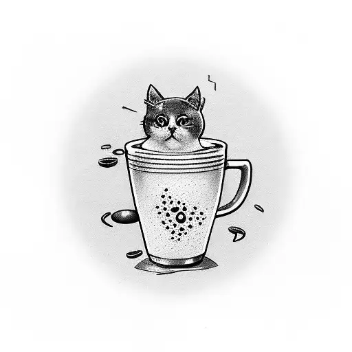 A coffee cup filled with cat-shaped latte art, each representing one of your three kids tattoo design idea