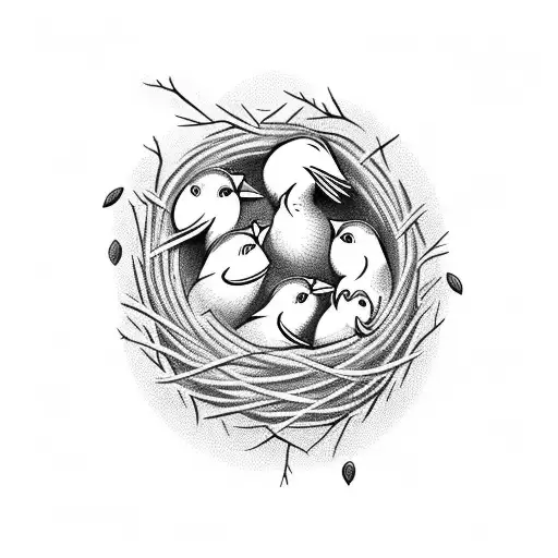 A mother bird with three baby birds in a nest, symbolizing your role as a mother tattoo design idea