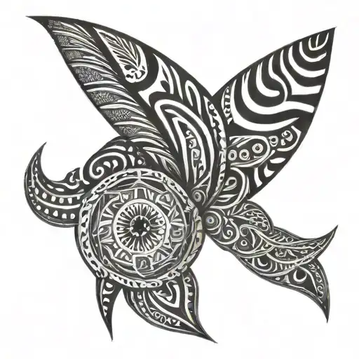 A tribal design with a modern twist, featuring bold lines and blackout shading in a dotwork style, BRAZO COMPLETO tattoo design idea