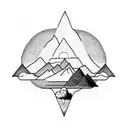 A mesmerizing sunrise behind a mountain range with a silhouette of a meditating person in the foreground tattoo design idea