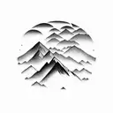 A mesmerizing sunrise behind a mountain range with a silhouette of a meditating person in the foreground tattoo design idea