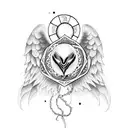 Red & Black Heart with a Ying yang sign inside and angel wings attached to the heart.                        Hanging fro tattoo design idea