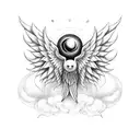 Red & Black Heart with a Ying yang sign inside and angel wings attached to the heart.                        Hanging fro tattoo design idea