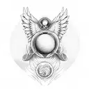 Red & Black Heart with a Ying yang sign inside and angel wings attached to the heart.                        Hanging fro tattoo design idea
