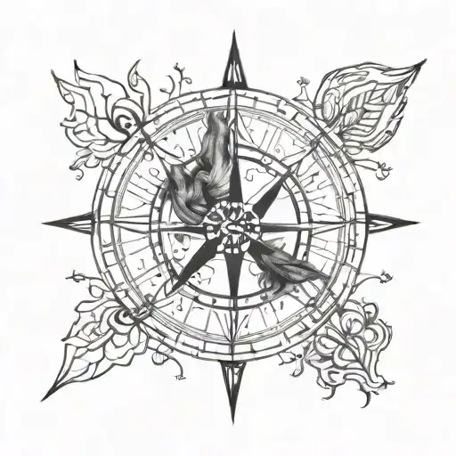 A compass rose with intricate wolf paw prints leading in different directions, symbolizing the student's journey and path in life tattoo design idea