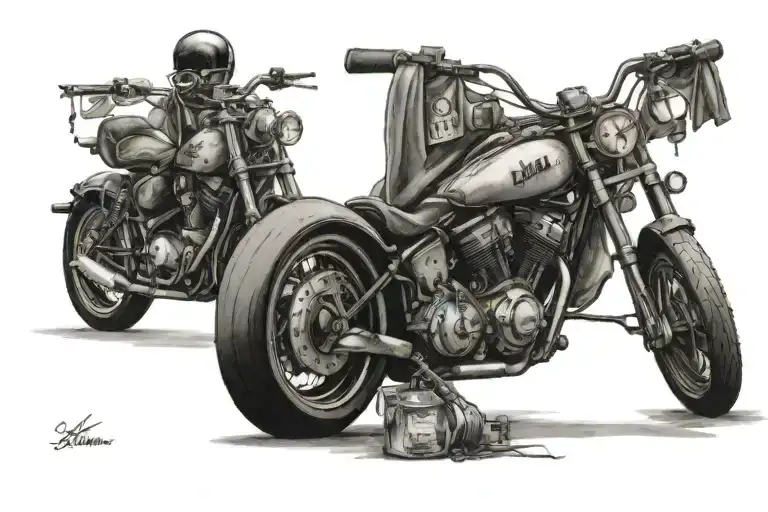 Drew Sharder with a motorcycle and date of birth and date of death  tattoo design idea