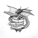 A dragon curled around a stack of books tattoo design idea
