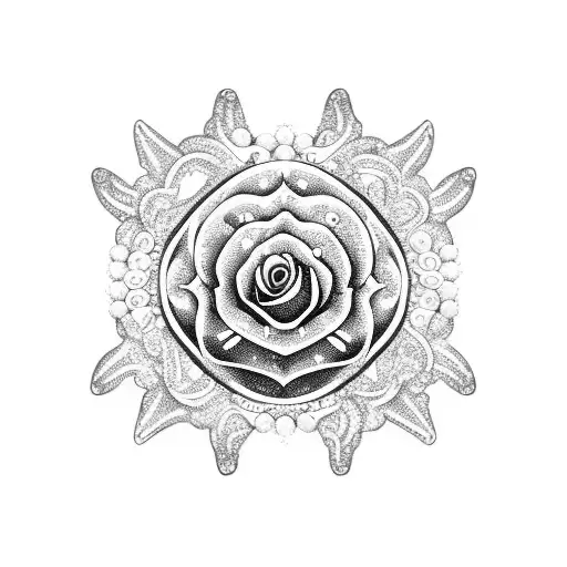  ocean rose with pearls decorating the petals in royal purple masculine  tattoo design idea