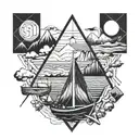 A geometric design incorporating elements of rowing and climbing, with subtle references to fishing and beach activities tattoo design idea
