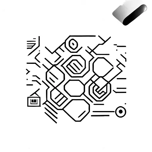 A minimalist tattoo of a computer keyboard with keys arranged in a pattern representing the year 1957 tattoo design idea