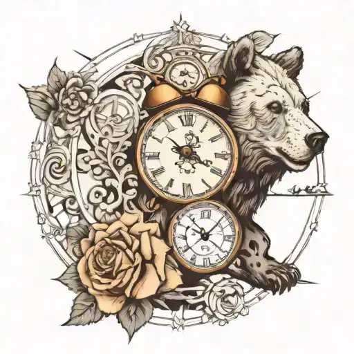 ChatGPT  I want a tattoo on my right forearm. Id like it to include a bear/bull, time/clock symbols, fibonacci sequence, tattoo design idea